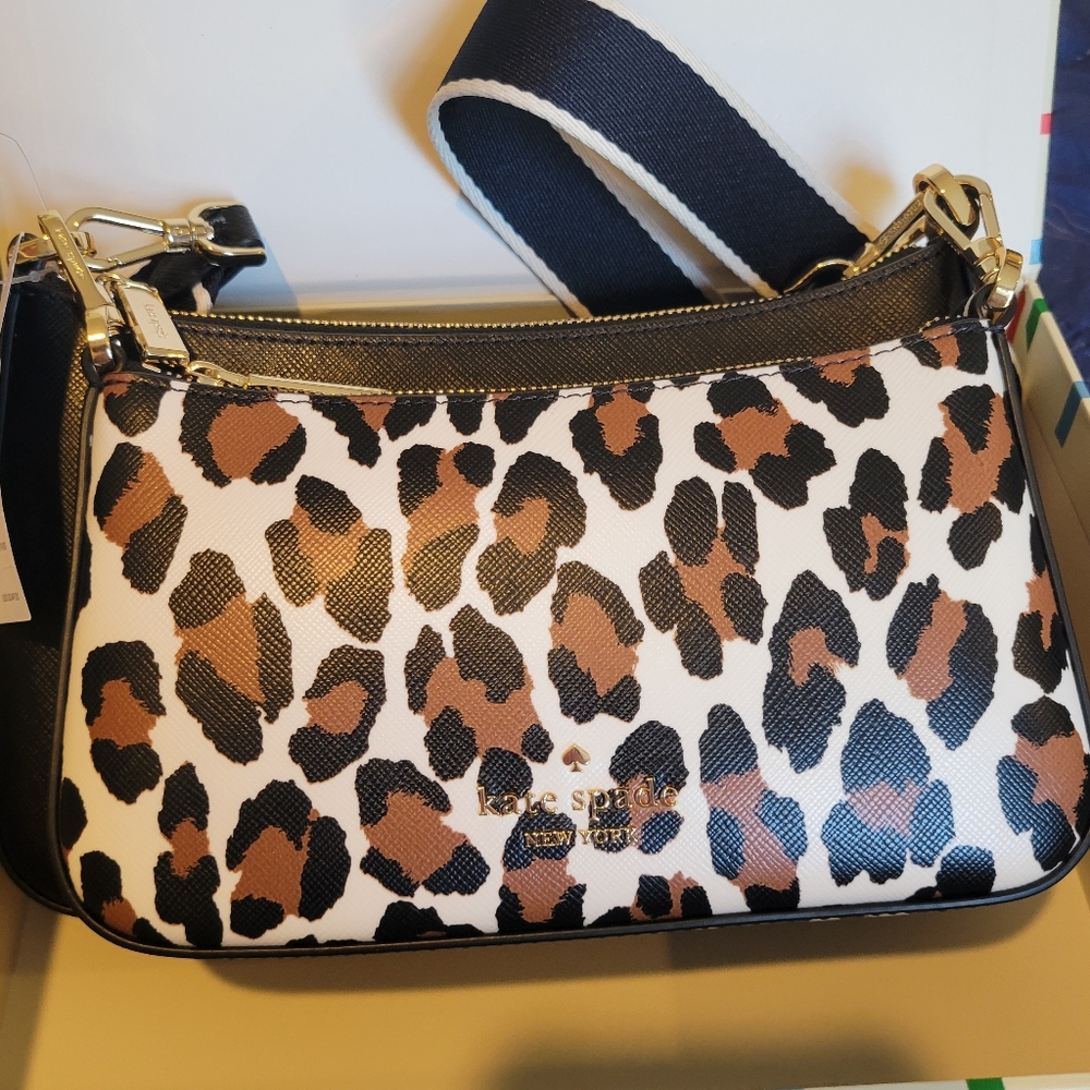 Leopard Print Crossbody Bag with Black Trim Crossbody Duo (2 KATE SPADE BAGS)